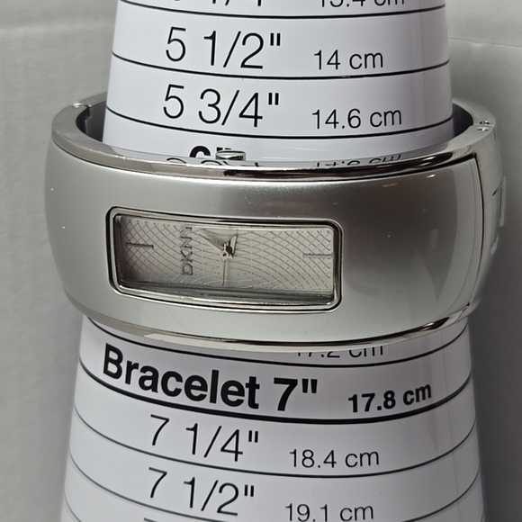 Womens DKNY Watch Silver Tone Stainless 50M Tank Hinged Bangle Cuff New Battery main image 5
